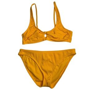 Xhilaration JUNIORS Honey Yellow Ribbed CHEEKY 2 Piece Bikini Swimsuit Size L